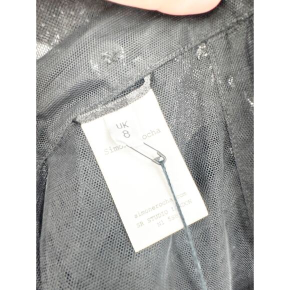 Simone Rocha Black Sheer Sequin Scoop Neck Slip Dress Floral Flower 8 NEW - Picture 8 of 11